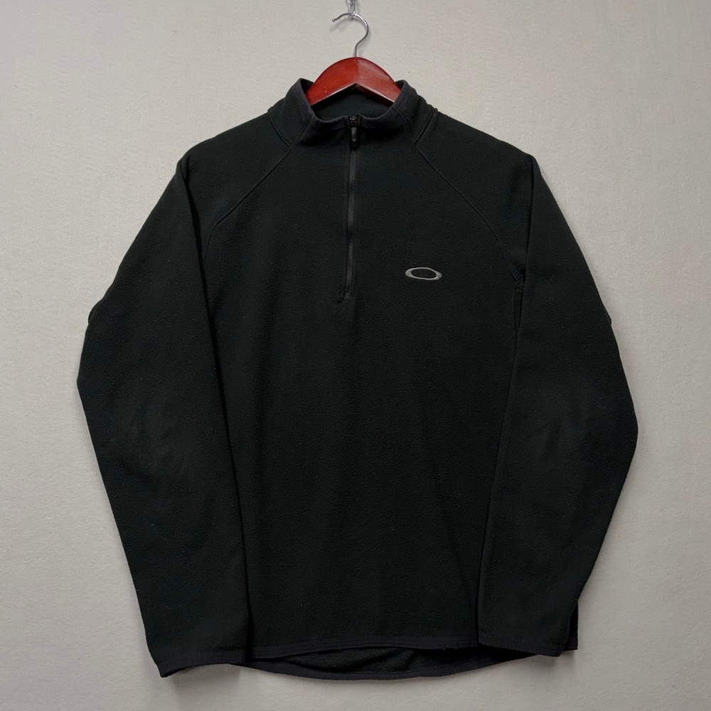 Oakley Fleece Pullover Men M Black Quarter Zip Y2K Ellipse Logo Mock Neck